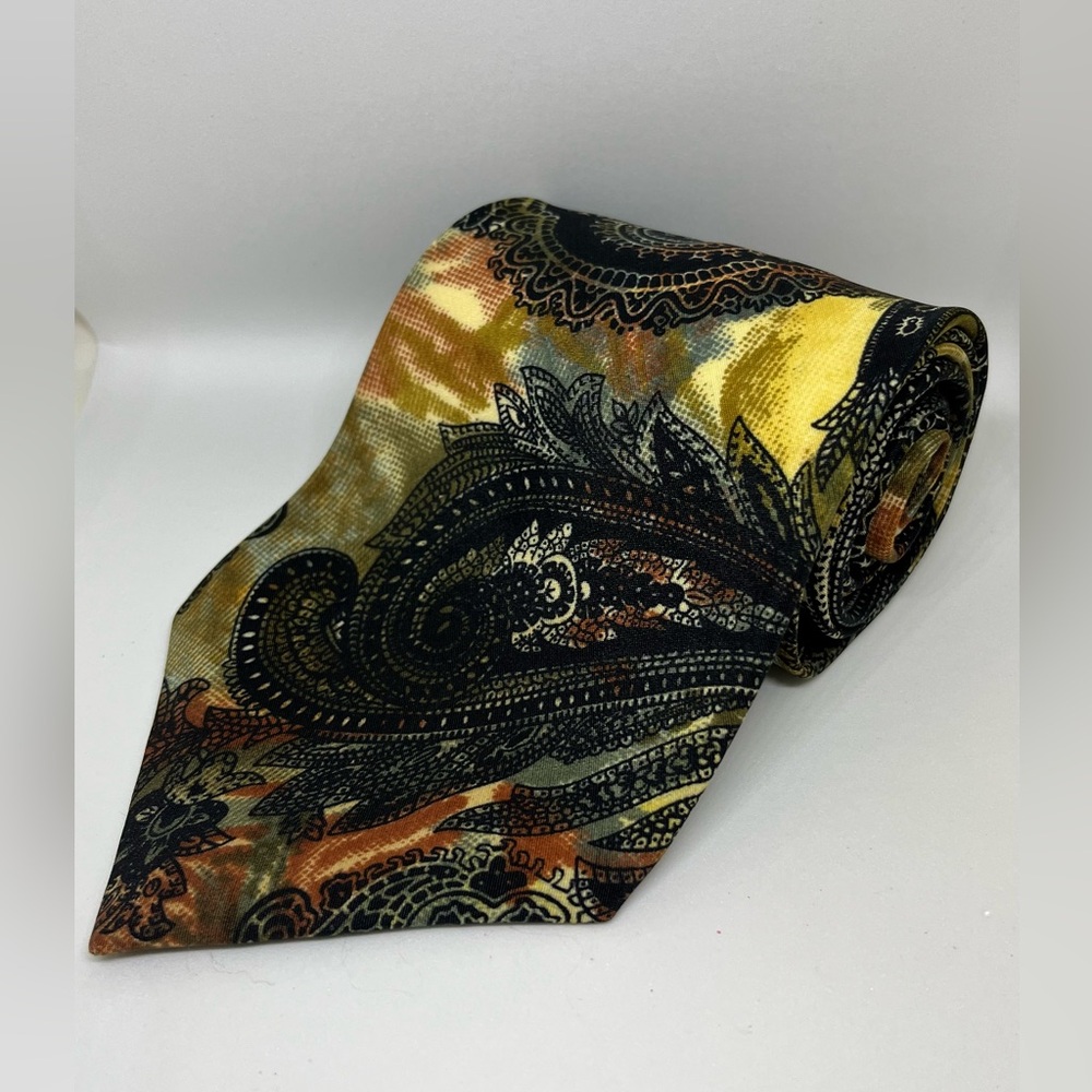 Vintage Prince Gino Woven In Italy Paisley Blue Multicolor Silk Tie 55” x 3.5”